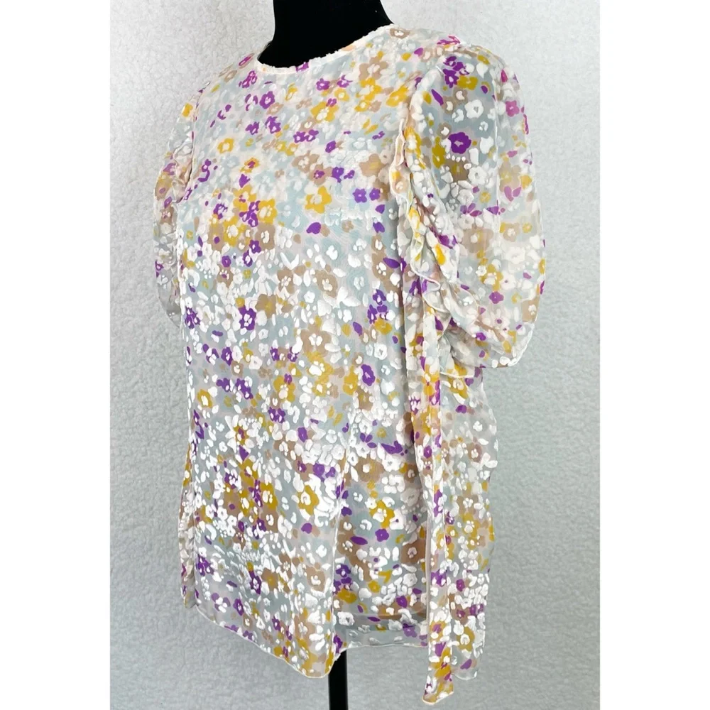 SEE BY CHLOÉ • Multi Floral Velvet Burnout Ruffle Long Sleeve Silk Blouse, 2 - Picture 9 of 16